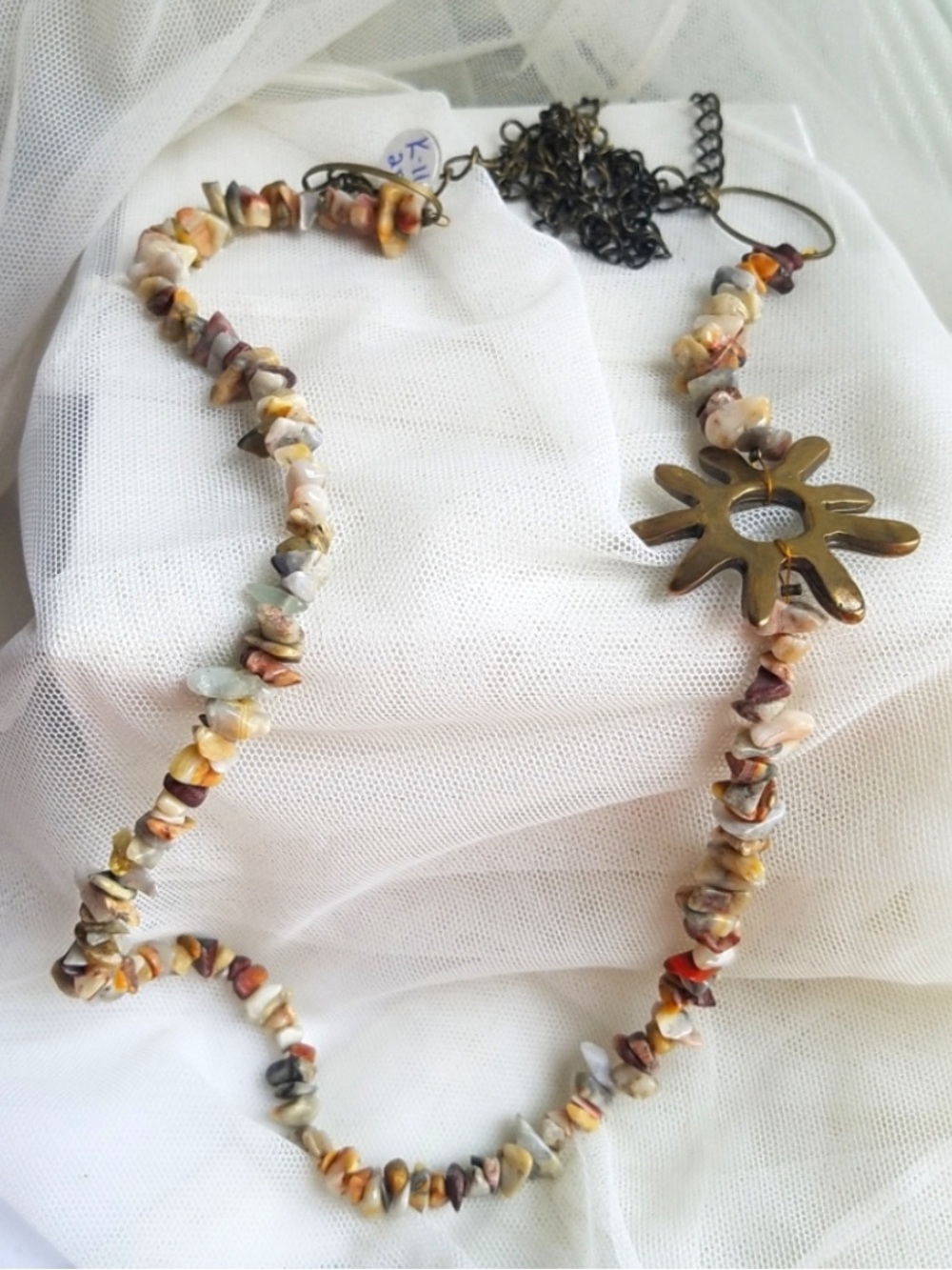 Genuine Agate Gemstone & Brass Long Necklace NWT